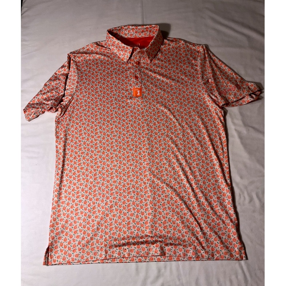 Bogey Bros Mens Peach Pri Golf Polo Shirt Orange Medium Performance Short Slvt